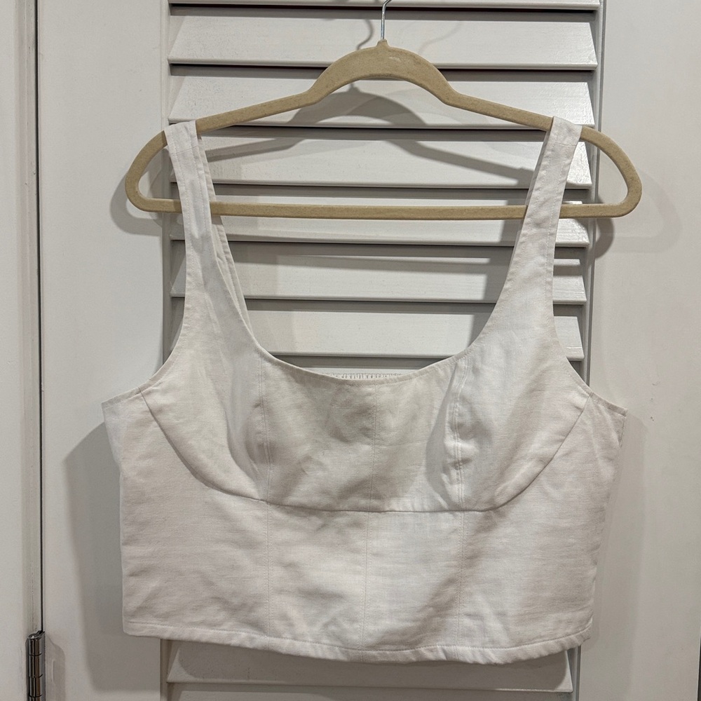 White Crop Tank Top with Scoop Neck